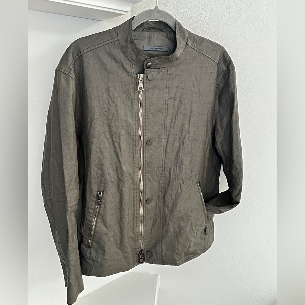 JOHN VARVATOS Waxed Linen Lightweight Moto Utility Jacket size Medium